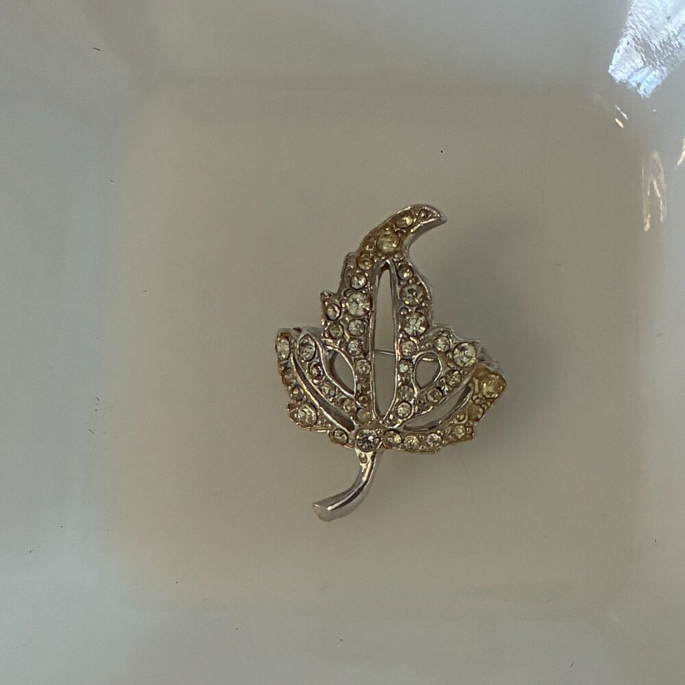 Mid Century Silver and Rhinestone Brooch